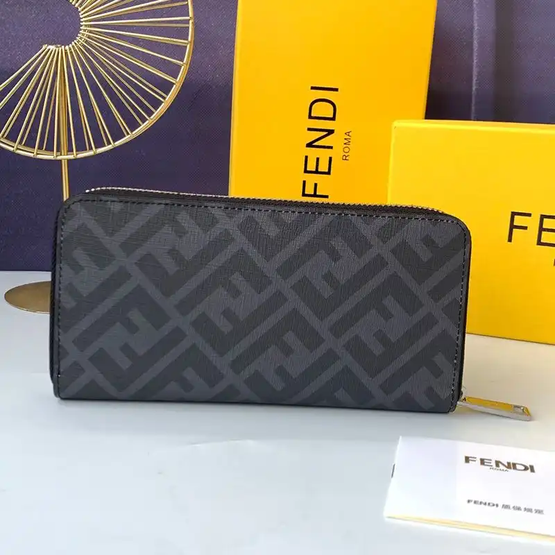 Affordable Fendi Zip Around Wallet In FF Motif Fabric Black Yellow