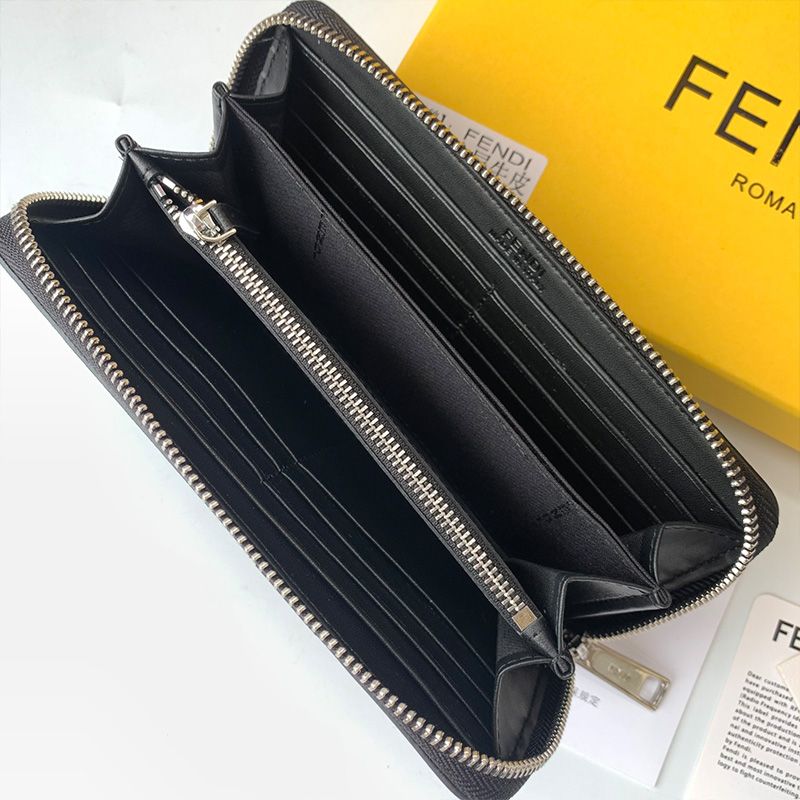 Affordable Fendi Zip Around Wallet In FF Motif Fabric Black Yellow