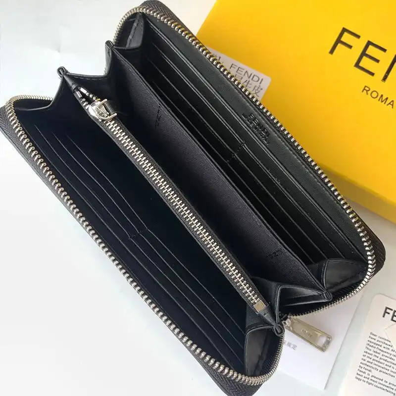 Affordable Fendi Zip Around Wallet In FF Motif Fabric Black Yellow