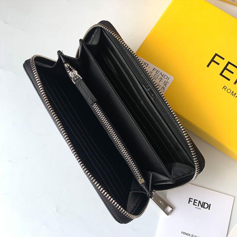 Affordable Fendi Zip Around Wallet In FF Motif Fabric Brown Coffee