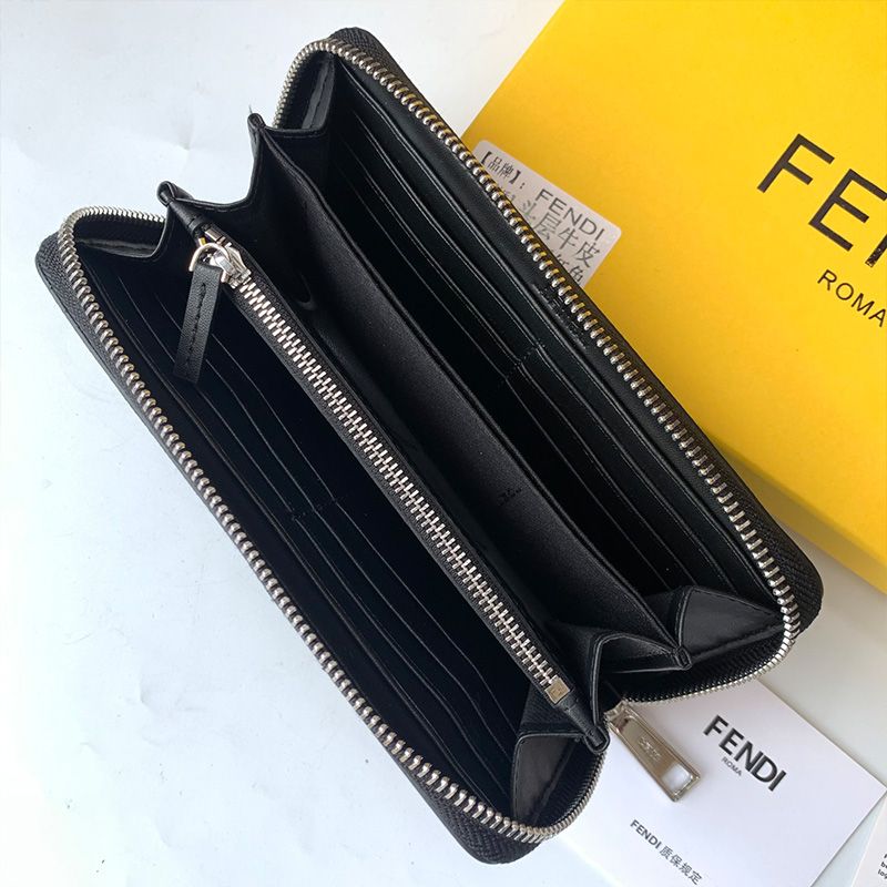 Affordable Fendi Zip Around Wallet In FF Motif Fabric Brown Red