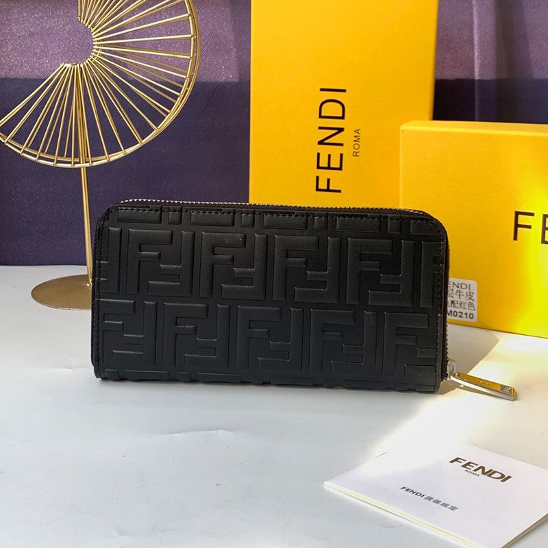 Affordable Fendi Zip Around Wallet In FF Motif Nappa Leather Black