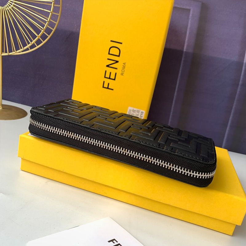 Affordable Fendi Zip Around Wallet In FF Motif Nappa Leather Black