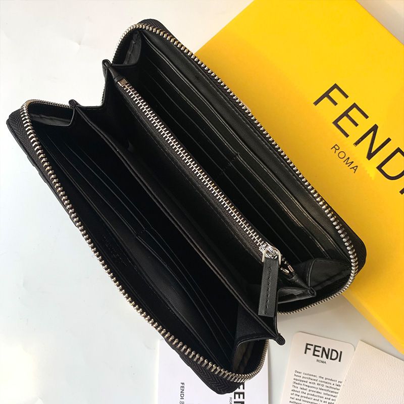 Affordable Fendi Zip Around Wallet In FF Motif Nappa Leather Black