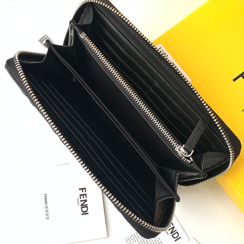 Affordable Fendi Zip Around Wallet In FF Motif Nappa Leather Coffee