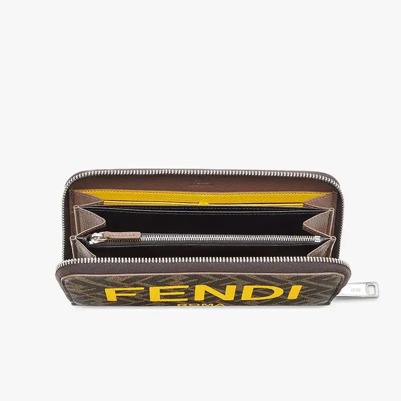 Cheap Fendi Zip Around Wallet In ROMA Logo FF Motif Fabric Brown