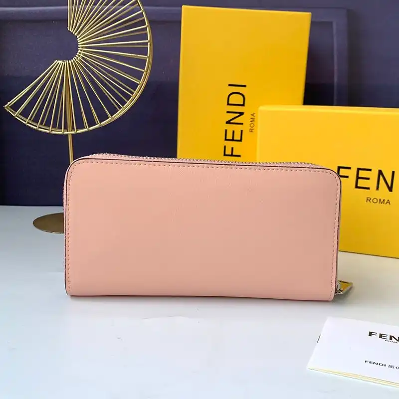 Affordable Fendi Zip Around Wallet In ROMA Logo Calf Leather Pink