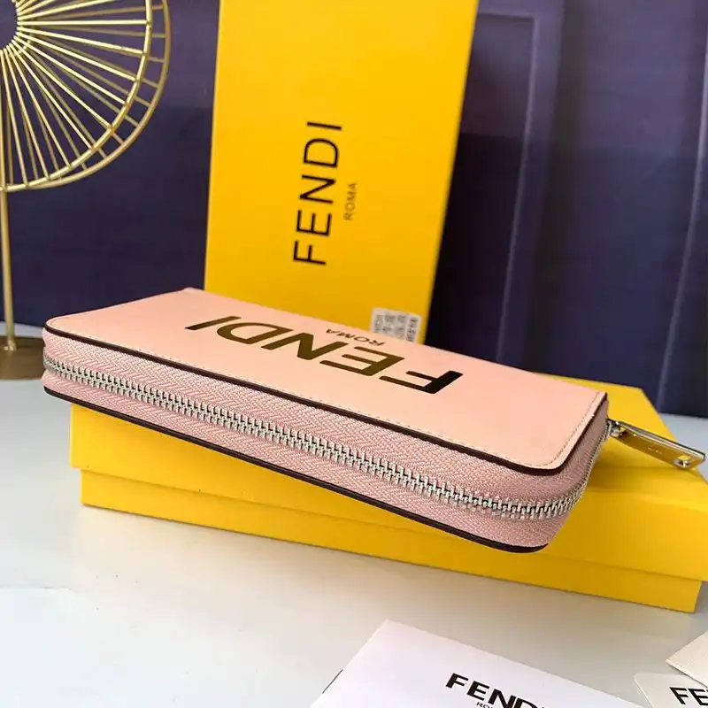 Affordable Fendi Zip Around Wallet In ROMA Logo Calf Leather Pink