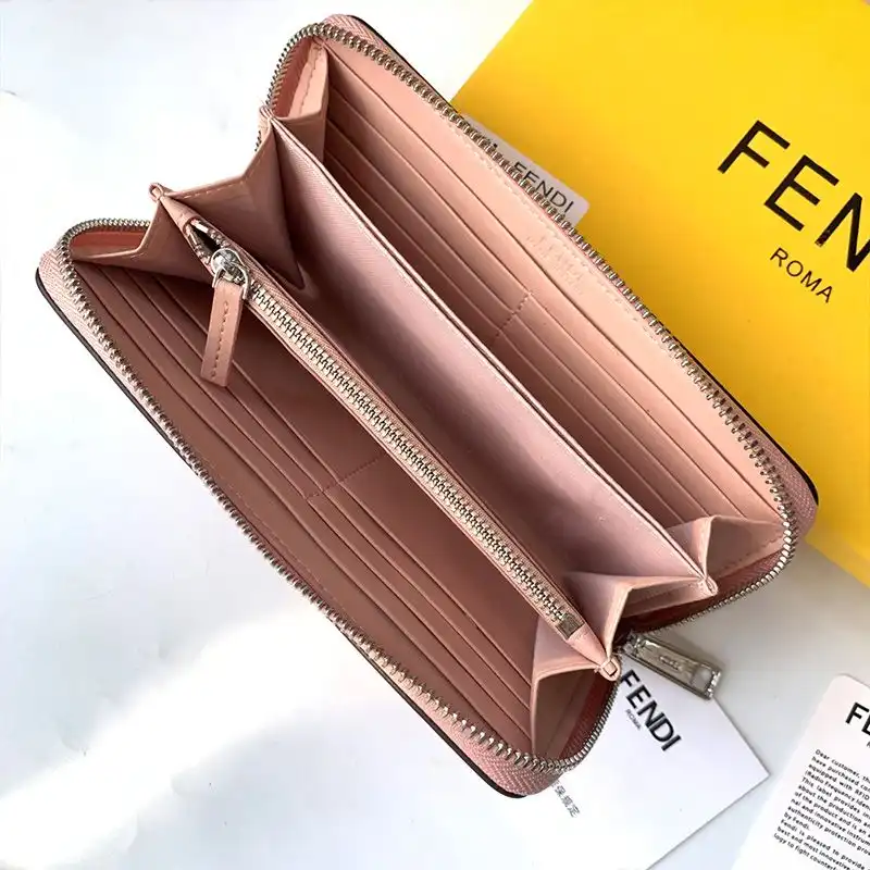 Affordable Fendi Zip Around Wallet In ROMA Logo Calf Leather Pink