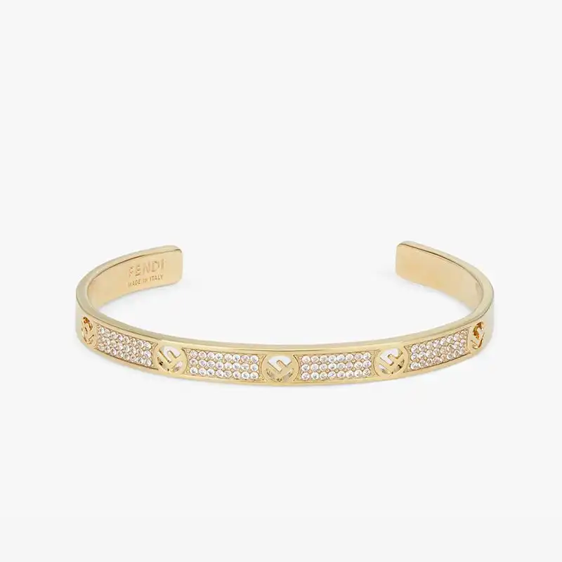 F Is Fendi Bangle Bracelet In Metal with Crystals Gold