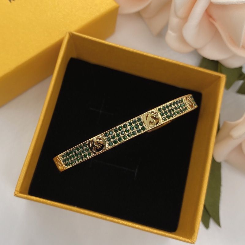 Affordable F Is Fendi Bangle Bracelet In Metal with Crystals Gold Green