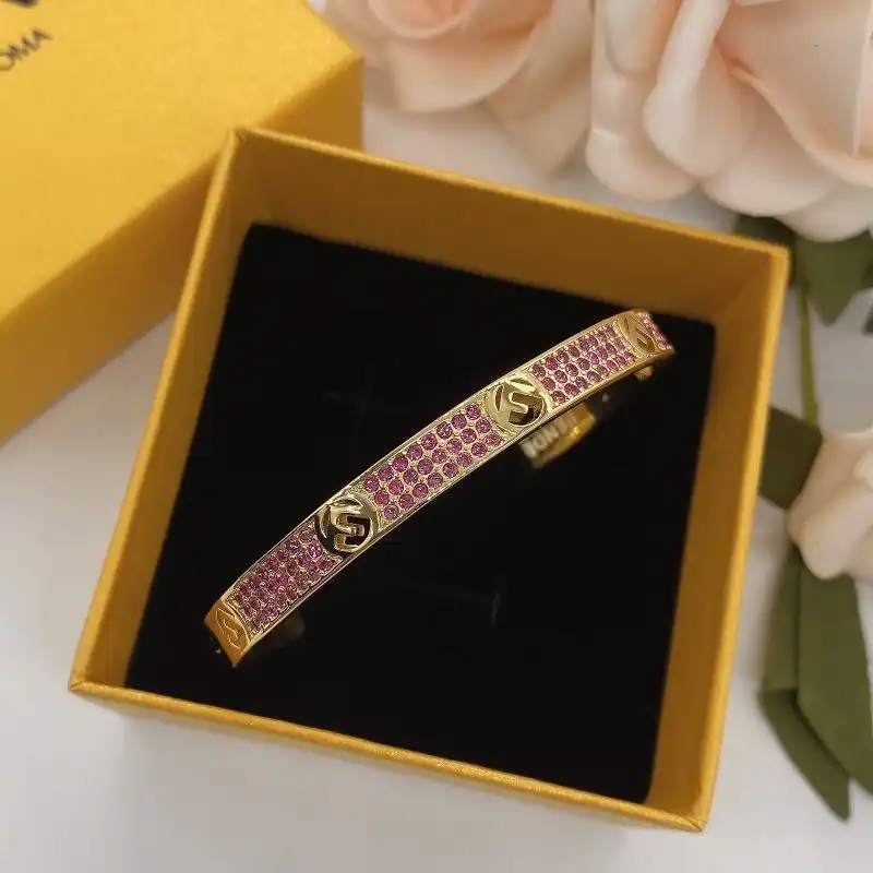 HOT F Is Fendi Bangle Bracelet In Metal with Crystals Gold Rose