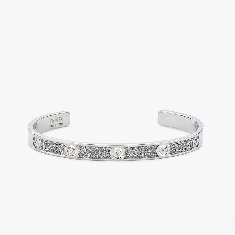 Affordable F Is Fendi Bangle Bracelet In Metal with Crystals Palladium