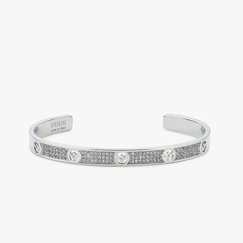 F Is Fendi Bangle Bracelet In Metal with Crystals Palladium