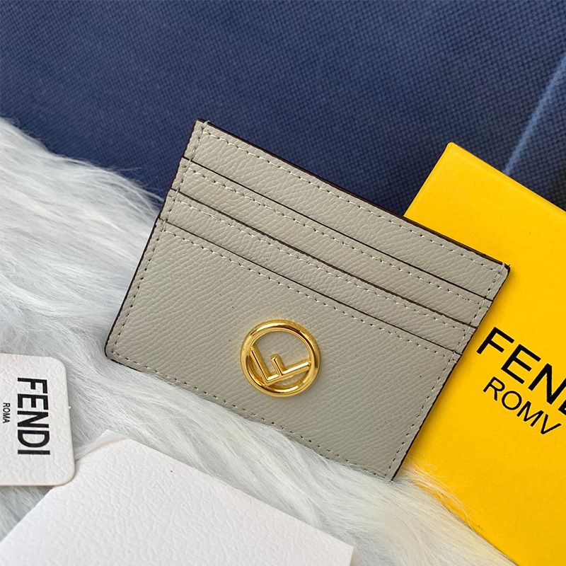 Affordable F is Fendi Card Holder In Calf Leather Grey