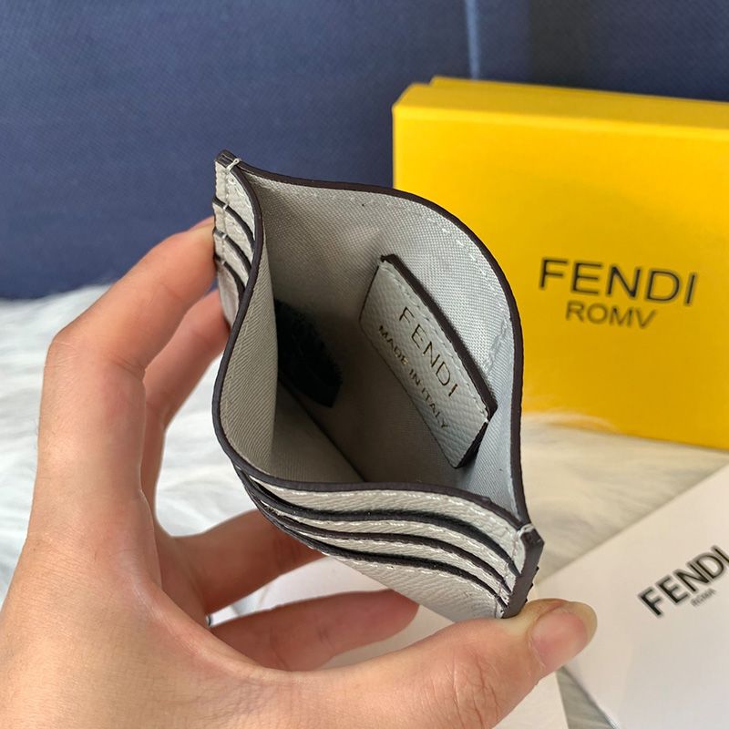 Affordable F is Fendi Card Holder In Calf Leather Grey