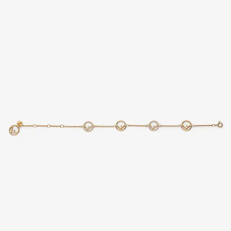 Cheap F is Fendi Chain Bracelet In Metal with Crystals Gold