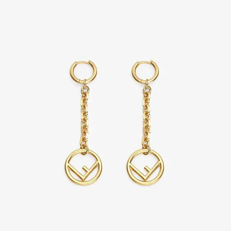 F is Fendi Chain Pendant Earrings In Metal Gold