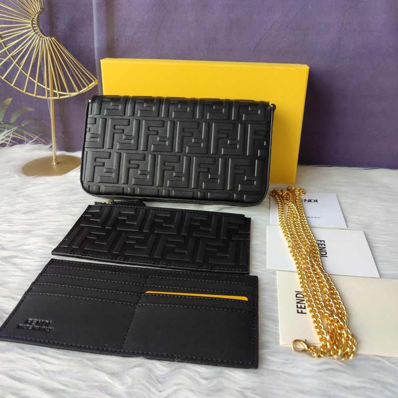 Affordable F is Fendi Chain Pouch In FF Motif Nappa Leather Black