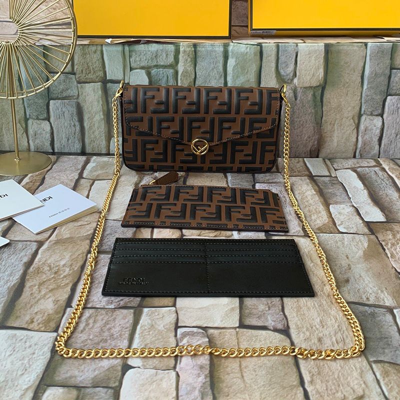 Affordable F is Fendi Chain Pouch In FF Motif Nappa Leather Brown