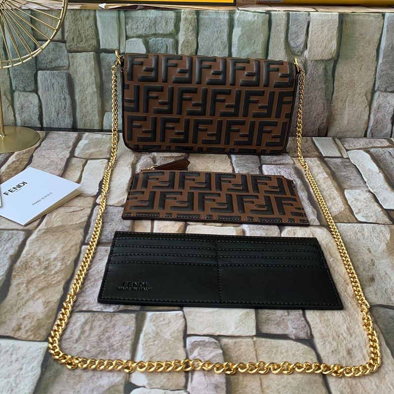 Affordable F is Fendi Chain Pouch In FF Motif Nappa Leather Brown