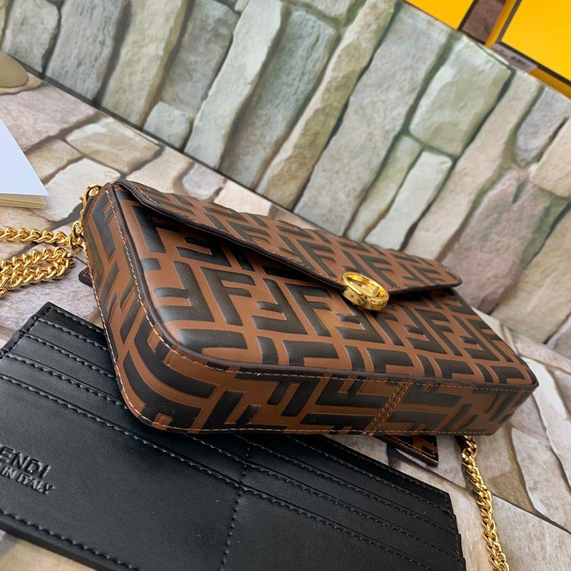 Affordable F is Fendi Chain Pouch In FF Motif Nappa Leather Brown