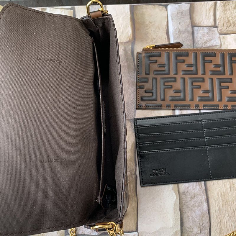 Affordable F is Fendi Chain Pouch In FF Motif Nappa Leather Brown