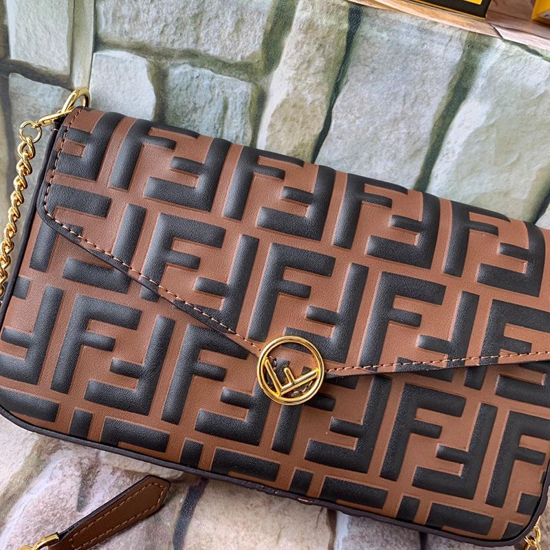 Affordable F is Fendi Chain Pouch In FF Motif Nappa Leather Brown