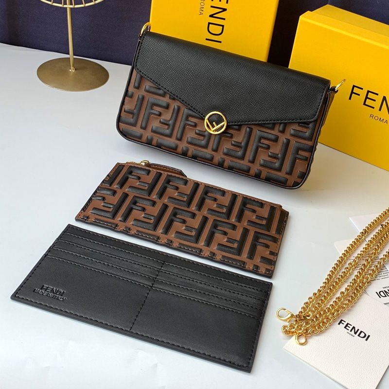 Affordable F is Fendi Chain Pouch In FF Motif Nappa Leather Brown Black