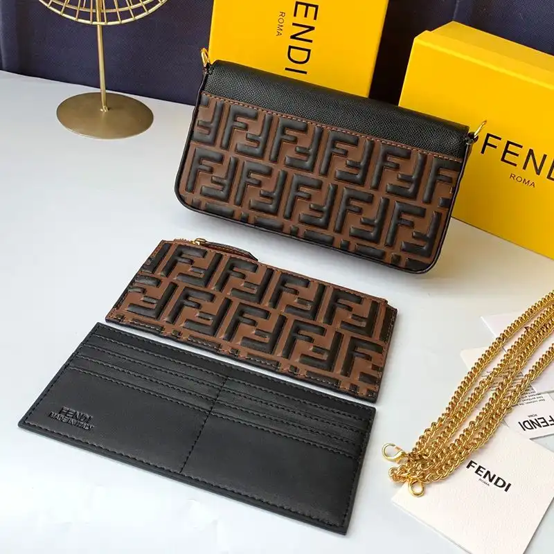 Affordable F is Fendi Chain Pouch In FF Motif Nappa Leather Brown Black