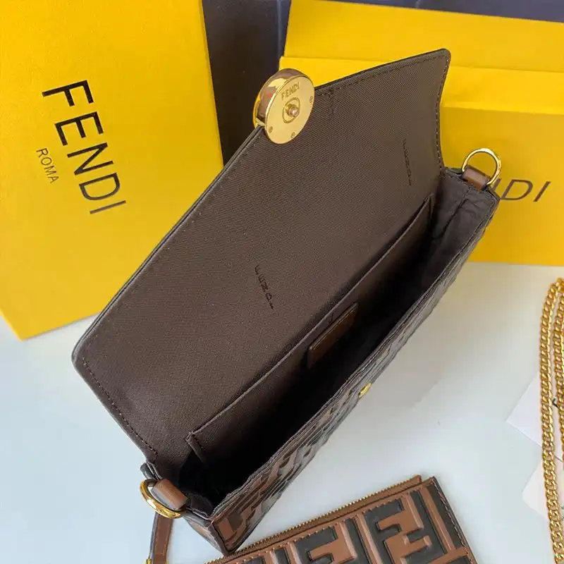 Affordable F is Fendi Chain Pouch In FF Motif Nappa Leather Brown Black