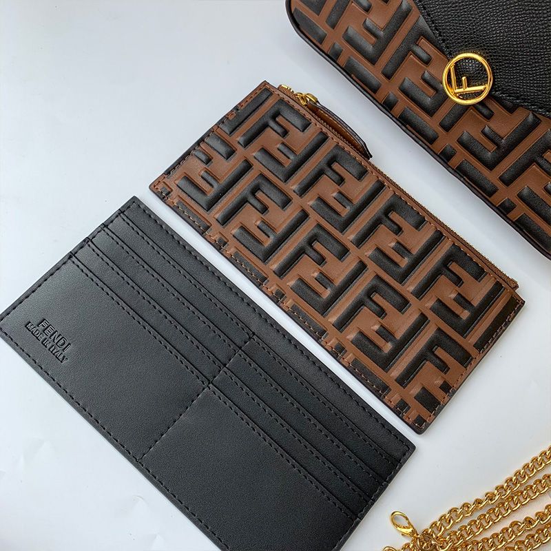 Affordable F is Fendi Chain Pouch In FF Motif Nappa Leather Brown Black