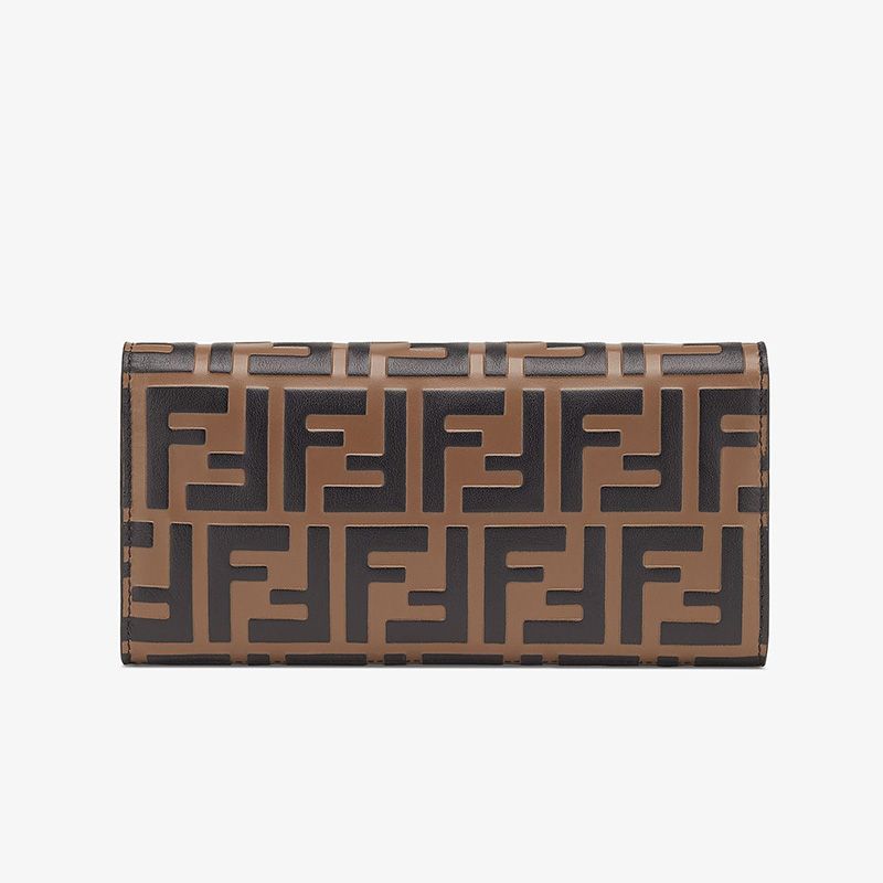 Affordable F is Fendi Chain Wallet In FF Motif Calf Leather Brown