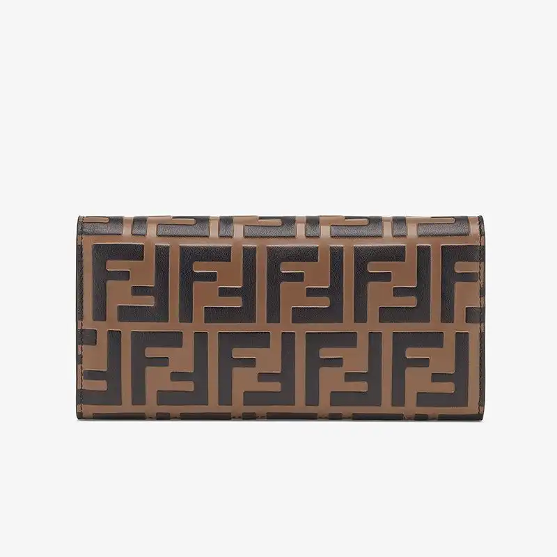 Affordable F is Fendi Chain Wallet In FF Motif Calf Leather Brown