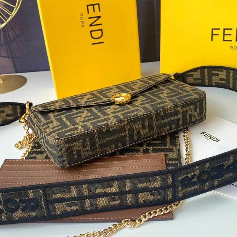 Affordable F is Fendi Chain Pouch In FF Motif Fabric Brown