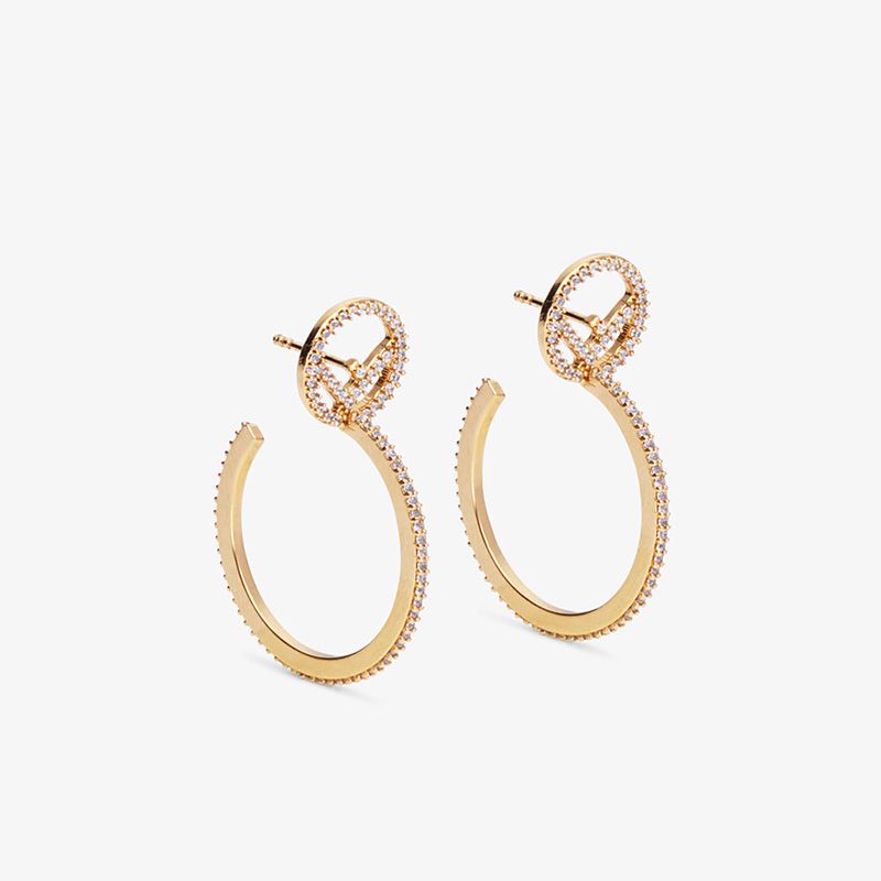 Affordable F is Fendi Circular Earrings In Crystals Metal Gold