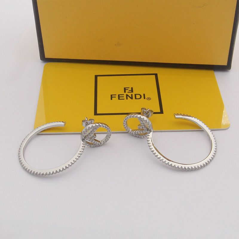 Affordable F is Fendi Circular Earrings In Crystals Metal Palladium