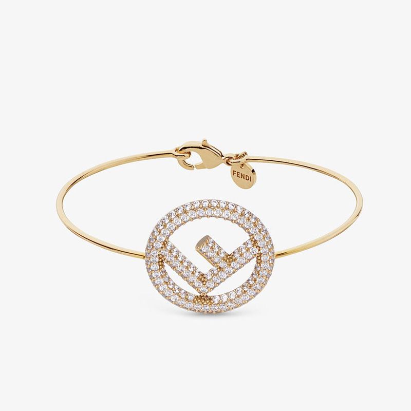 Affordable F is Fendi Clip Bracelet In Crystal Metal Gold