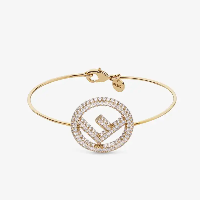 F is Fendi Clip Bracelet In Crystal Metal Gold