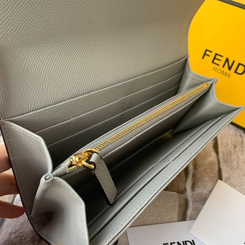 Affordable F is Fendi Continental Wallet In Calf Leather Grey