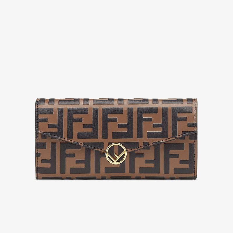 Affordable F is Fendi Continental Wallet In FF Motif Calf Leather Brown