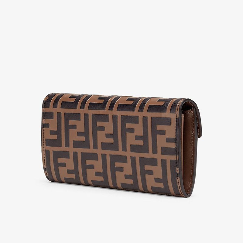 Affordable F is Fendi Continental Wallet In FF Motif Calf Leather Brown