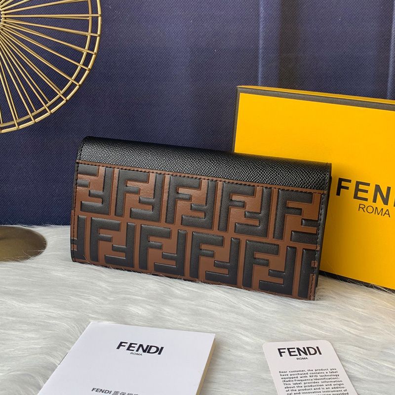 Affordable F is Fendi Continental Wallet In FF Motif Calf Leather Brown Black