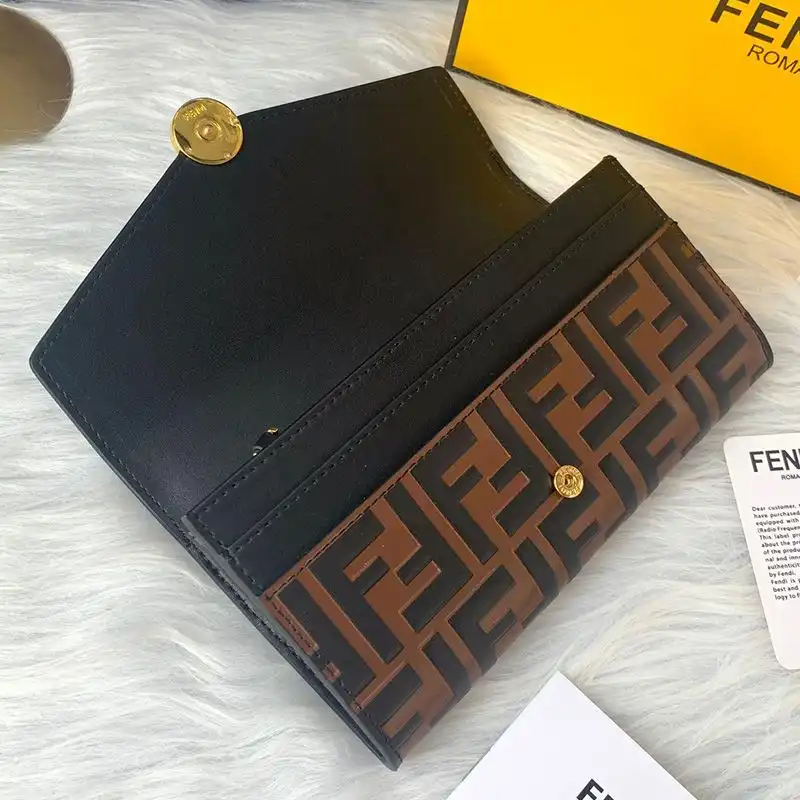 Cheap F is Fendi Continental Wallet In FF Motif Calf Leather Brown Black HOT SALE