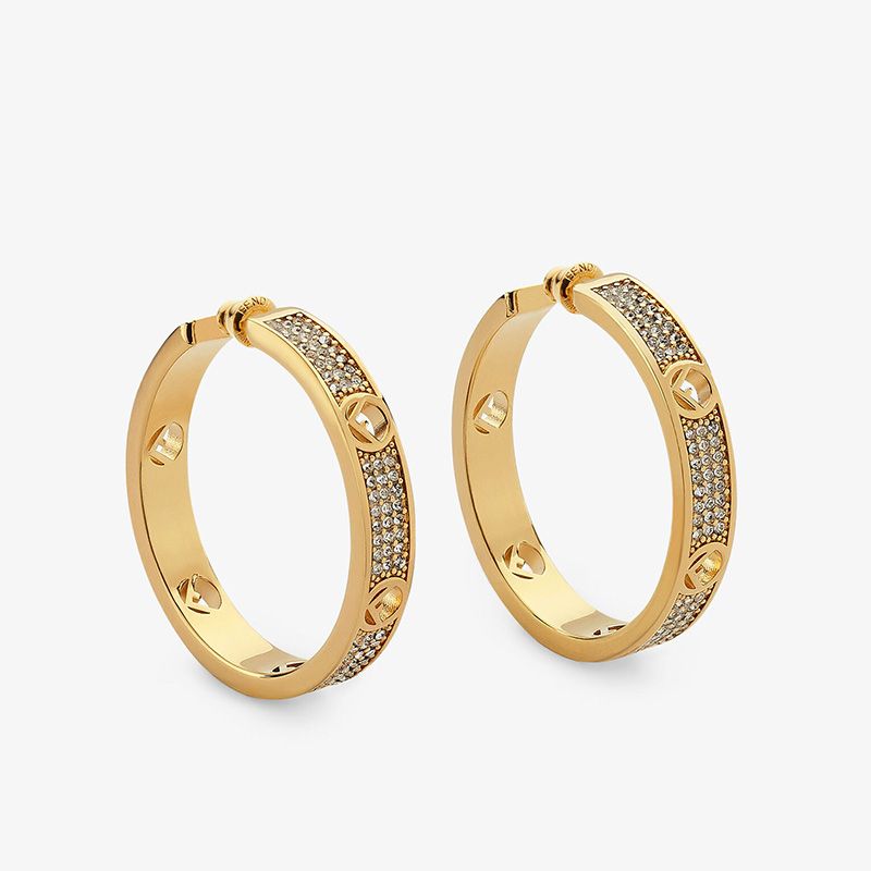 Affordable F Is Fendi Hoop Earrings In Crystals Metal Gold