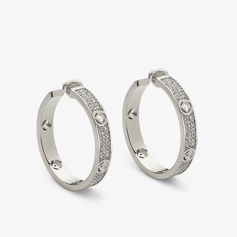 Affordable F Is Fendi Hoop Earrings In Crystals Metal Palladium