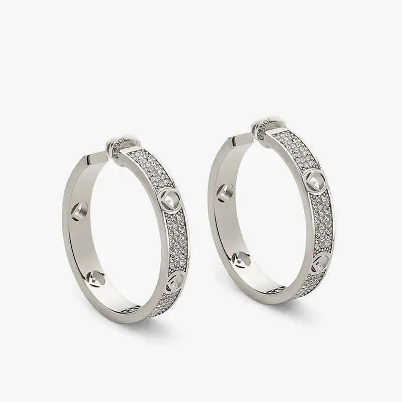 F Is Fendi Hoop Earrings In Crystals Metal Palladium