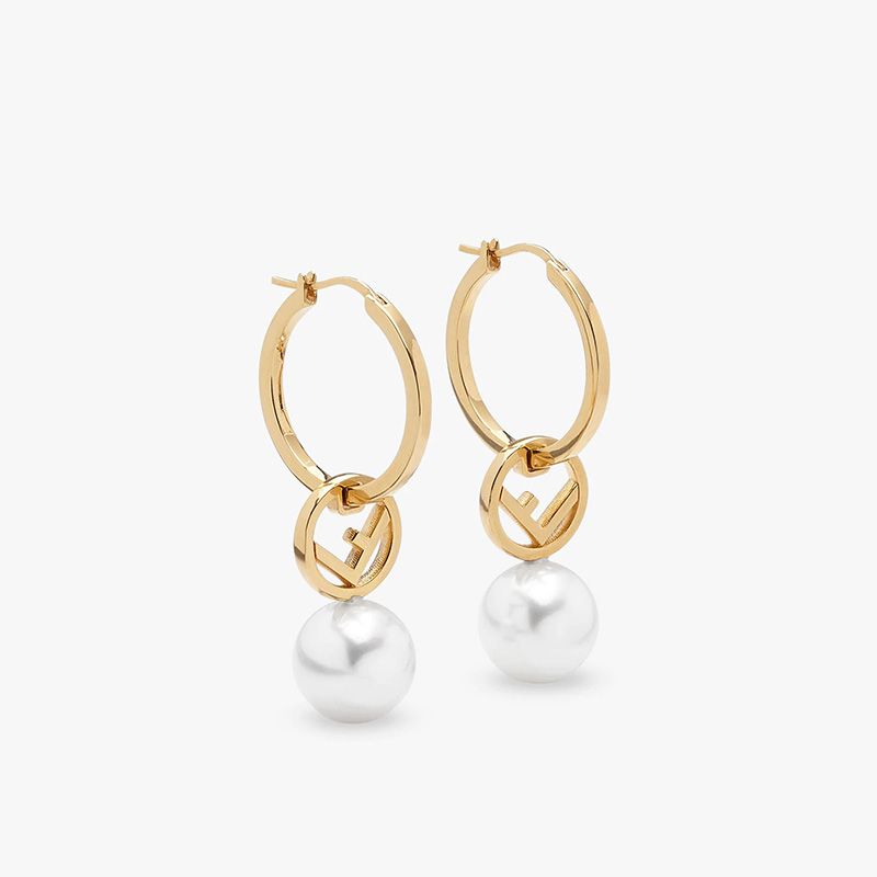 Affordable F Is Fendi Hoop Earrings In Metal with Pearls Gold