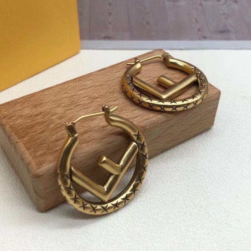 Affordable F is Fendi Hoop Earrings In Graphic Engraving Metal Gold