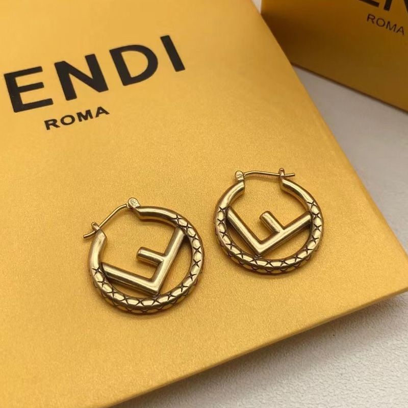 Affordable F is Fendi Hoop Earrings In Graphic Engraving Metal Gold